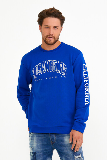 Süperlife Erkek Bisiklet Yaka Regular Fit Ön Ve Kol Baskılı İnce Sweatshirt SPR22SW133