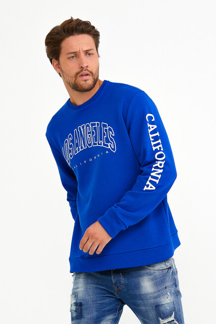 Süperlife Erkek Bisiklet Yaka Regular Fit Ön Ve Kol Baskılı İnce Sweatshirt SPR22SW133