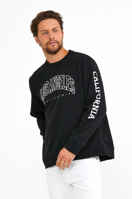 Süperlife Erkek Bisiklet Yaka Regular Fit Ön Ve Kol Baskılı İnce Sweatshirt SPR22SW133