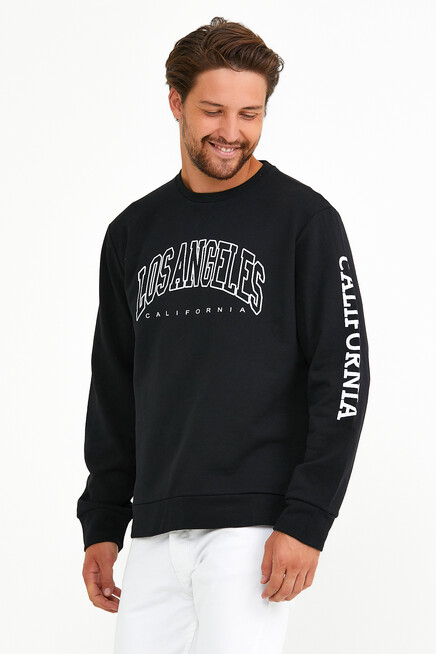 Süperlife Erkek Bisiklet Yaka Regular Fit Ön Ve Kol Baskılı İnce Sweatshirt SPR22SW133