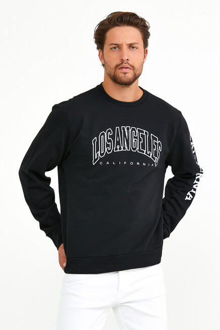 Süperlife Erkek Bisiklet Yaka Regular Fit Ön Ve Kol Baskılı İnce Sweatshirt SPR22SW133