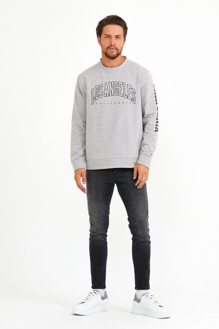 Süperlife Erkek Bisiklet Yaka Regular Fit Ön Ve Kol Baskılı İnce Sweatshirt SPR22SW133