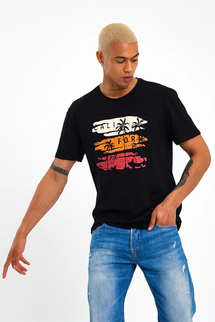 Süperlife Erkek Bisiklet Yaka Regular Fit Baskılı Tişort SPR23ts302