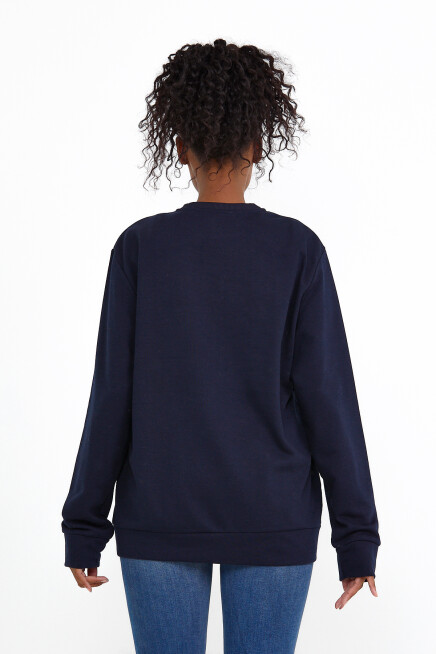 Süperlife Kadın Bisiklet Yaka Regular Fit Tokya Baskılı İnce Sweatshirt SPR22SWK134