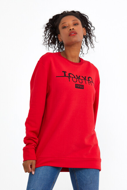 Süperlife Kadın Bisiklet Yaka Regular Fit Tokya Baskılı İnce Sweatshirt SPR22SWK134