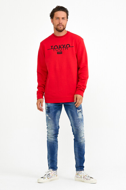 Süperlife Erkek Bisiklet Yaka Regular Fit Tokyo Basklı İnce Sweatshirt spr22sw134