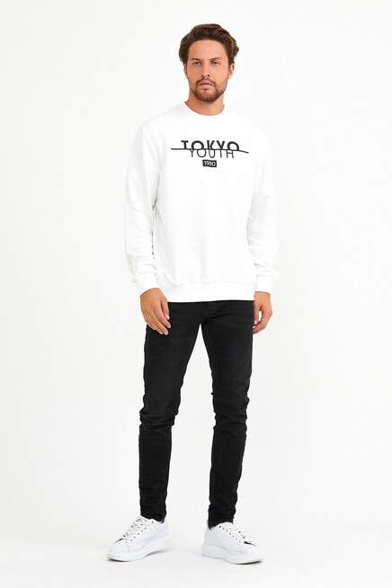 Süperlife Erkek Bisiklet Yaka Regular Fit Tokyo Basklı İnce Sweatshirt spr22sw134