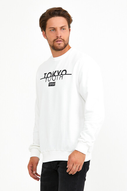 Süperlife Erkek Bisiklet Yaka Regular Fit Tokyo Basklı İnce Sweatshirt spr22sw134