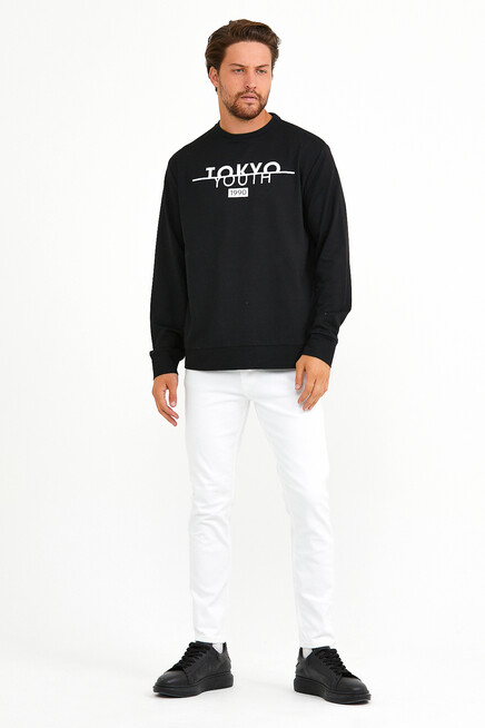 Süperlife Erkek Bisiklet Yaka Regular Fit Tokyo Basklı İnce Sweatshirt spr22sw134