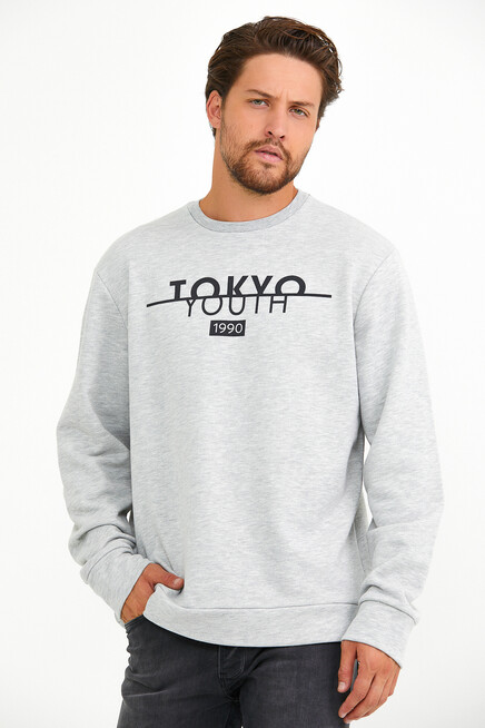 Süperlife Erkek Bisiklet Yaka Regular Fit Tokyo Basklı İnce Sweatshirt spr22sw134