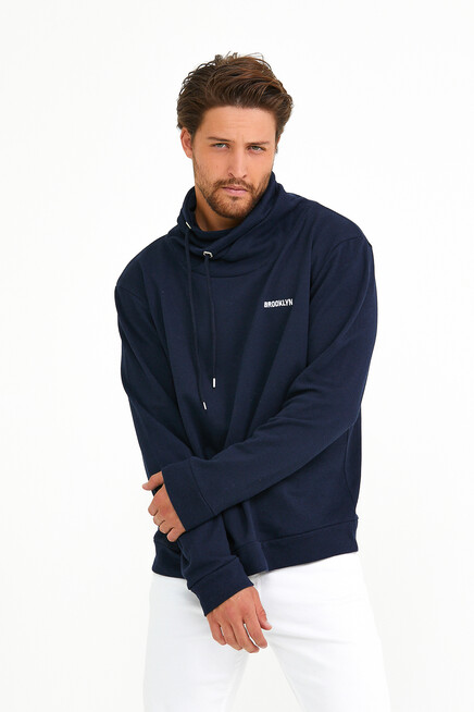 Süperlife Erkek Şal Yaka Regular Fit Brooklyn Baskılı İnce Sweatshirt SPR22SW143