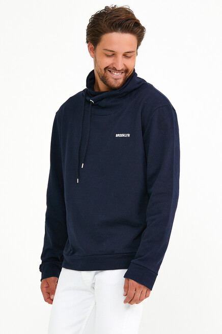 Süperlife Erkek Şal Yaka Regular Fit Brooklyn Baskılı İnce Sweatshirt SPR22SW143