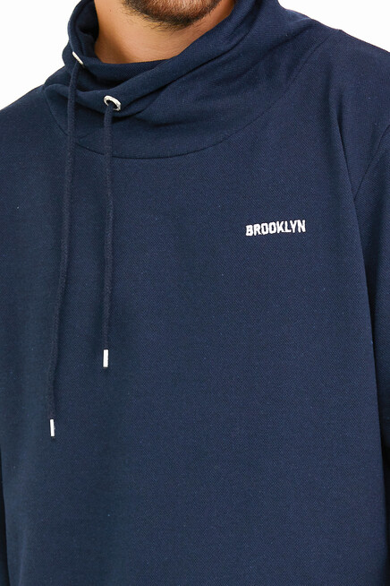 Süperlife Erkek Şal Yaka Regular Fit Brooklyn Baskılı İnce Sweatshirt SPR22SW143
