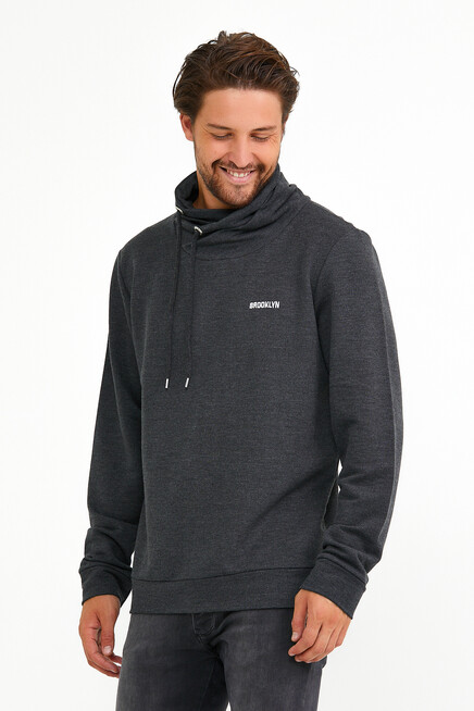 Süperlife Erkek Şal Yaka Regular Fit Brooklyn Baskılı İnce Sweatshirt SPR22SW143