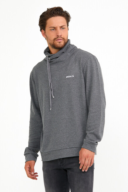 Süperlife Erkek Şal Yaka Regular Fit Brooklyn Baskılı İnce Sweatshirt SPR22SW143