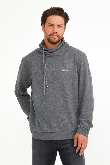 Süperlife Erkek Şal Yaka Regular Fit Brooklyn Baskılı İnce Sweatshirt SPR22SW143