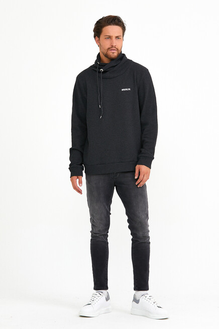 Süperlife Erkek Şal Yaka Regular Fit Brooklyn Baskılı İnce Sweatshirt SPR22SW143