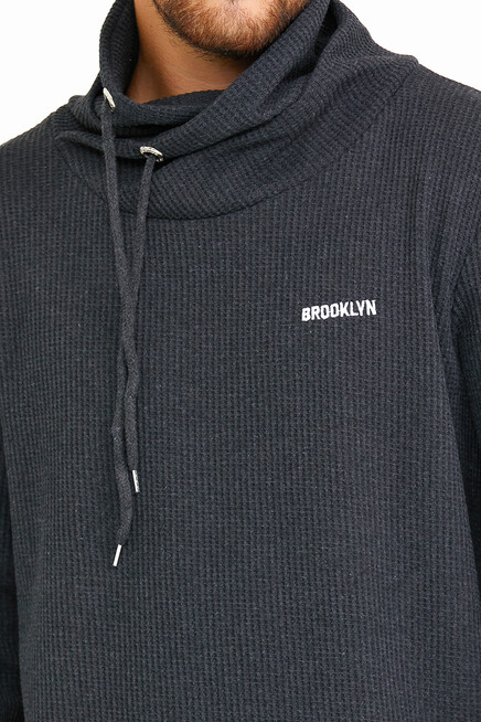 Süperlife Erkek Şal Yaka Regular Fit Brooklyn Baskılı İnce Sweatshirt SPR22SW143