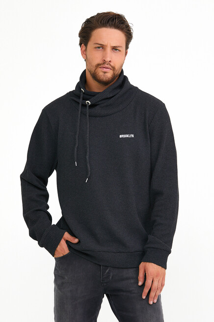 Süperlife Erkek Şal Yaka Regular Fit Brooklyn Baskılı İnce Sweatshirt SPR22SW143