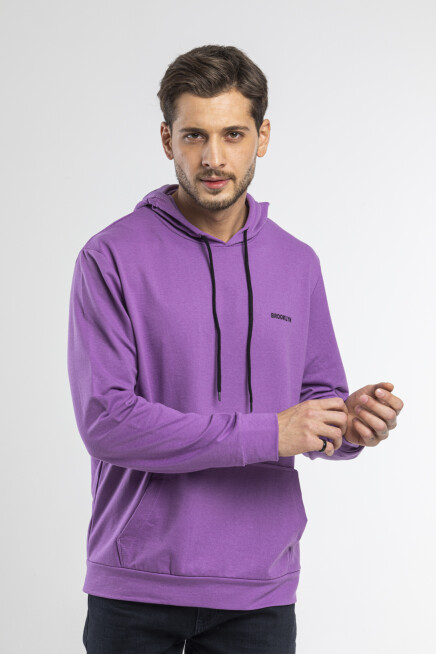 Süperlife Kapşonlu Uzun Kollu Baskılı Dar Kalıp İnce Erkek Sweatshirt SPR 2019K61