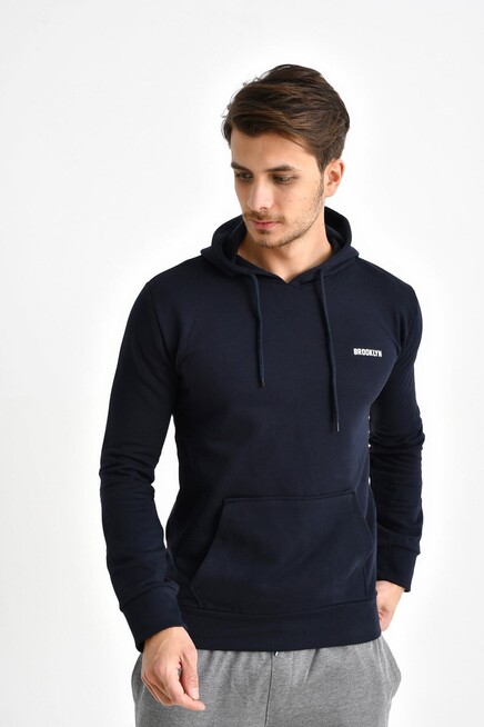 Süperlife Kapşonlu Uzun Kollu Baskılı Dar Kalıp İnce Erkek Sweatshirt SPR 2019K61
