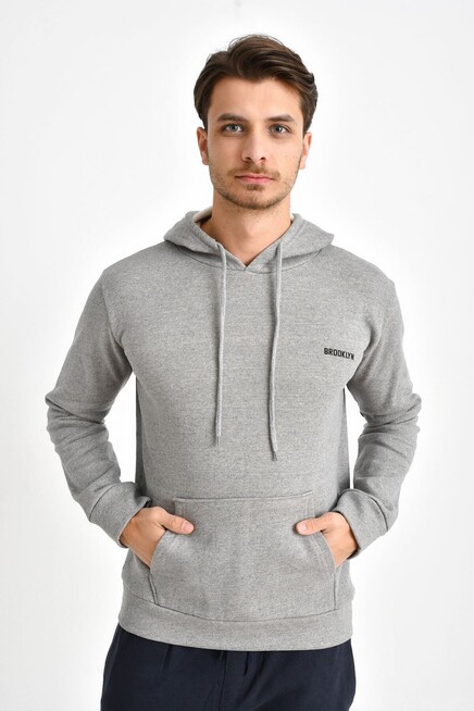 Süperlife Kapşonlu Uzun Kollu Baskılı Dar Kalıp İnce Erkek Sweatshirt SPR 2019K61