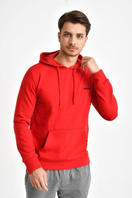 Süperlife Kapşonlu Uzun Kollu Baskılı Dar Kalıp İnce Erkek Sweatshirt SPR 2019K61