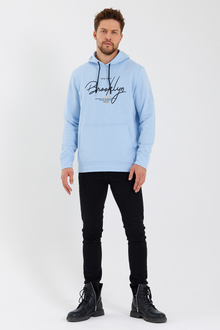 Süperlife Erkek Kapşonlu Regular Fit Brooklyn Baskılı İnce Sweatshirt SPR23SW361