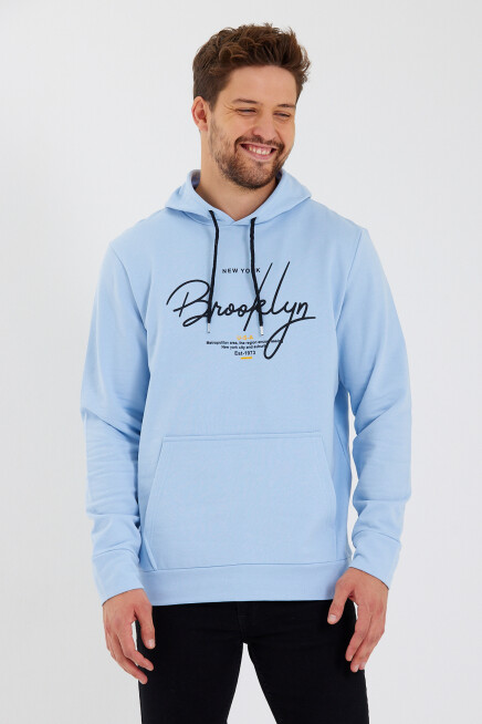 Süperlife Erkek Kapşonlu Regular Fit Brooklyn Baskılı İnce Sweatshirt SPR23SW361