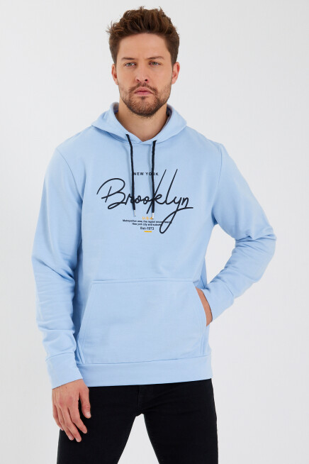 Süperlife Erkek Kapşonlu Regular Fit Brooklyn Baskılı İnce Sweatshirt SPR23SW361