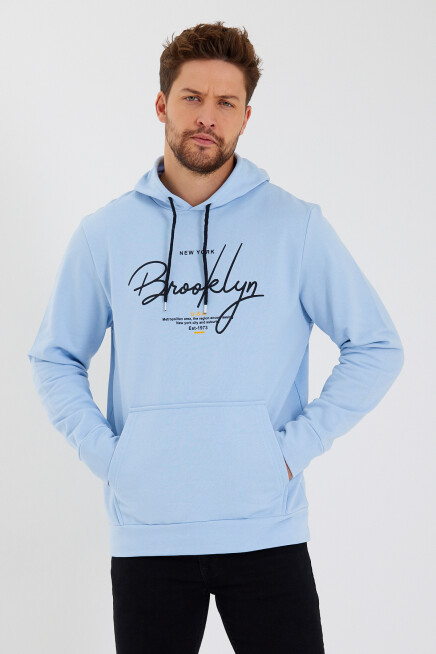 Süperlife Erkek Kapşonlu Regular Fit Brooklyn Baskılı İnce Sweatshirt SPR23SW361