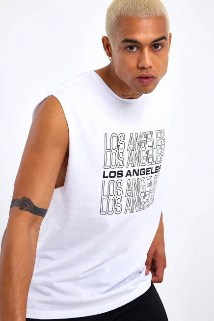 Süperlife Erkek Bisiklet Yaka Regular Fit  Los Angeles Baskılı Tişort SPR22TS123