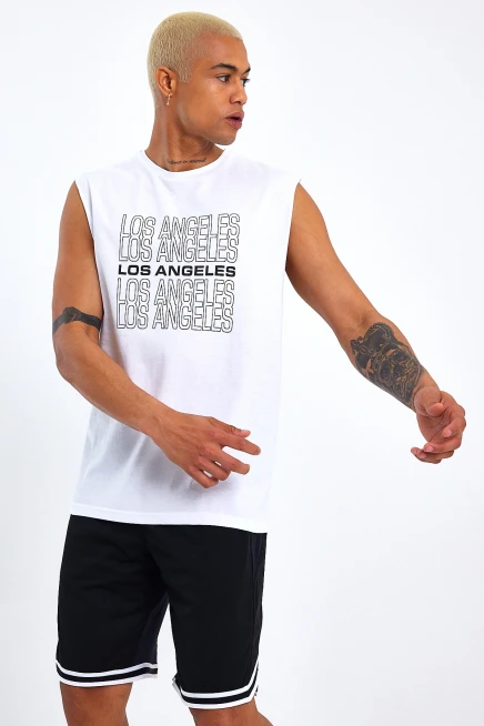 Süperlife Erkek Bisiklet Yaka Regular Fit  Los Angeles Baskılı Tişort SPR22TS123