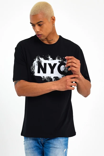 Süperlife Erkek Bisiklet Yaka Regular Fit NYC Baskılı Tişort SPR22TS114