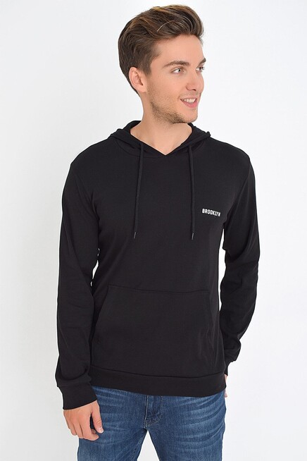 Süperlife Kapşonlu Uzun Kollu Baskılı Dar Kalıp İnce Erkek Sweatshirt 2019K26