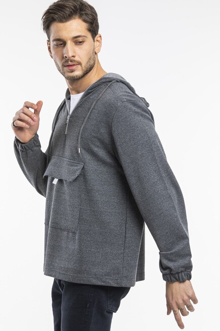 Süperlife Erkek Kapşonlu Yarım Fermuarlı İnce Sweatshirt SPR 20K52