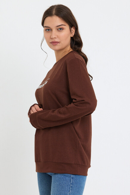 Süperlife Kadın Bisiklet Yaka Oversize Fit Brooklyn Baskılı İnce Sweatshirt SPR23SWK330