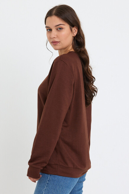 Süperlife Kadın Bisiklet Yaka Oversize Fit Brooklyn Baskılı İnce Sweatshirt SPR23SWK330