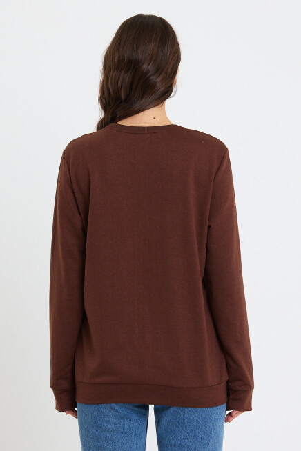 Süperlife Kadın Bisiklet Yaka Oversize Fit Brooklyn Baskılı İnce Sweatshirt SPR23SWK330