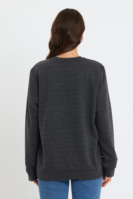 Süperlife Kadın Bisiklet Yaka Oversize Fit Brooklyn Baskılı İnce Sweatshirt SPR23SWK330