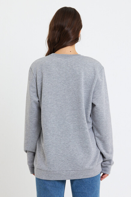 Süperlife Kadın Bisiklet Yaka Oversize Fit Brooklyn Baskılı İnce Sweatshirt SPR23SWK330