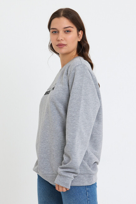 Süperlife Kadın Bisiklet Yaka Oversize Fit Brooklyn Baskılı İnce Sweatshirt SPR23SWK330