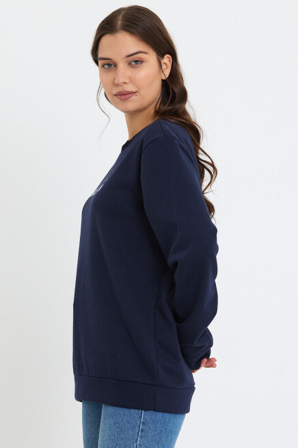 Süperlife Kadın Bisiklet Yaka Oversize Fit Brooklyn Baskılı İnce Sweatshirt SPR23SWK330