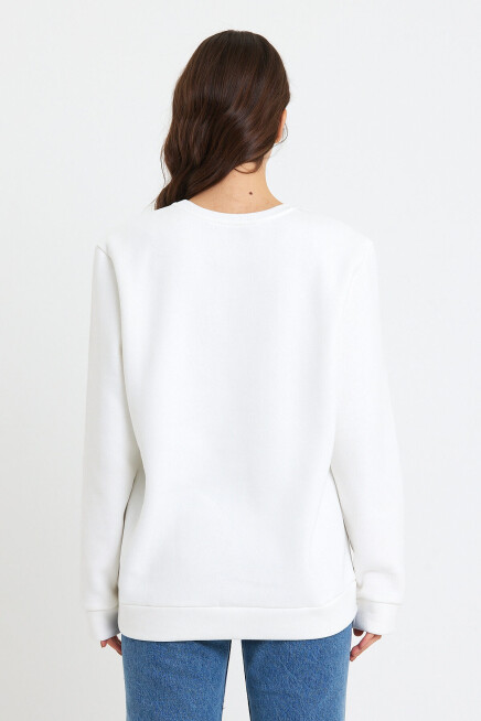 Süperlife Kadın Bisiklet Yaka Oversize Fit Brooklyn Baskılı İnce Sweatshirt SPR23SWK330