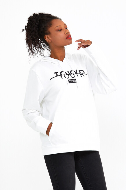 Süperlife Kadın Kapşonlu Regular Fit Tokya Baskılı İnce Sweatshirt SPR22SWK164