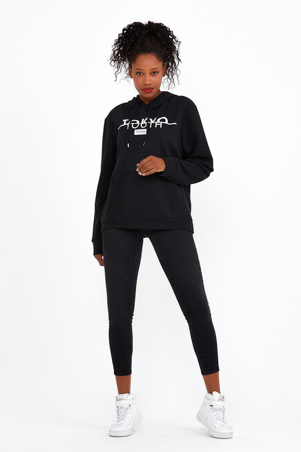 Süperlife Kadın Kapşonlu Regular Fit Tokya Baskılı İnce Sweatshirt SPR22SWK164