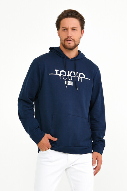 Süperlife Erkek Kapşonlu Regular Fit Tokyo Baskılı İnce Sweatshirt SPR22SW164