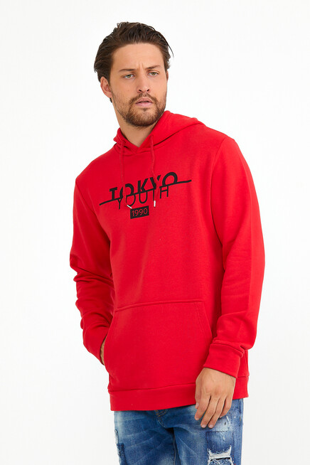 Süperlife Erkek Kapşonlu Regular Fit Tokyo Baskılı İnce Sweatshirt SPR22SW164