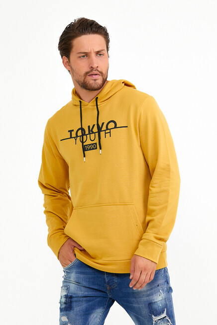 Süperlife Erkek Kapşonlu Regular Fit Tokyo Baskılı İnce Sweatshirt SPR22SW164