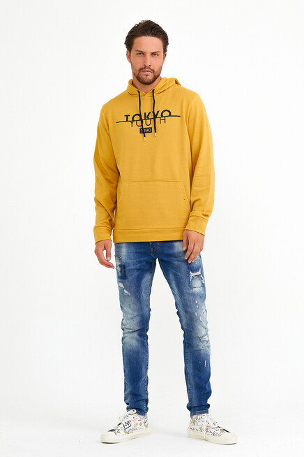 Süperlife Erkek Kapşonlu Regular Fit Tokyo Baskılı İnce Sweatshirt SPR22SW164